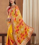 Bandhani Gotta Patti Poly Chiffon Designer Bandhani Saree