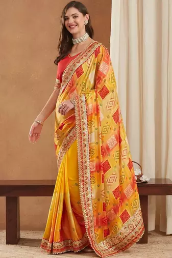 Bandhani Gotta Patti Poly Chiffon Designer Bandhani Saree