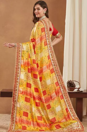 Bandhani Gotta Patti Poly Chiffon Designer Bandhani Saree