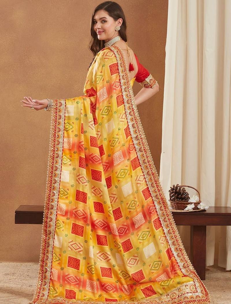 Bandhani Gotta Patti Poly Chiffon Designer Bandhani Saree