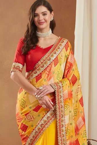 Bandhani Gotta Patti Poly Chiffon Designer Bandhani Saree