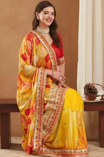 Bandhani Gotta Patti Poly Chiffon Designer Bandhani Saree