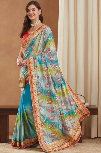 Bandhani Gotta Patti Poly Chiffon Designer Bandhani Saree