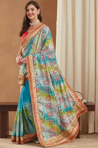 Bandhani Gotta Patti Poly Chiffon Designer Bandhani Saree