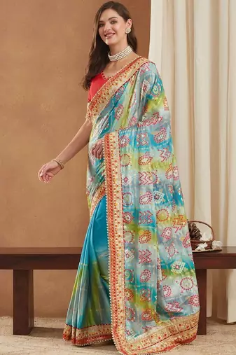 Bandhani Gotta Patti Poly Chiffon Designer Bandhani Saree