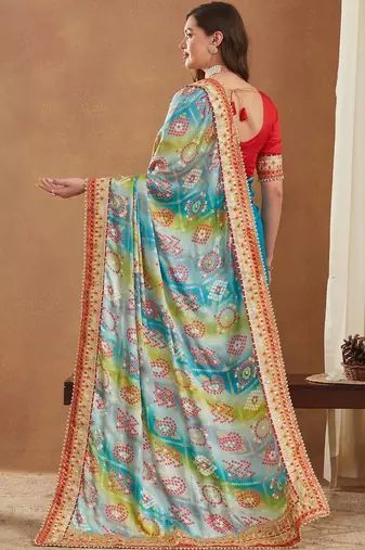 Bandhani Gotta Patti Poly Chiffon Designer Bandhani Saree
