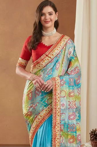 Bandhani Gotta Patti Poly Chiffon Designer Bandhani Saree