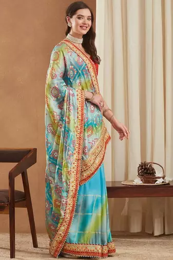 Bandhani Gotta Patti Poly Chiffon Designer Bandhani Saree