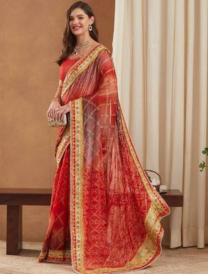Bandhani Gotta Patti Poly Chiffon Designer Bandhani Saree 1