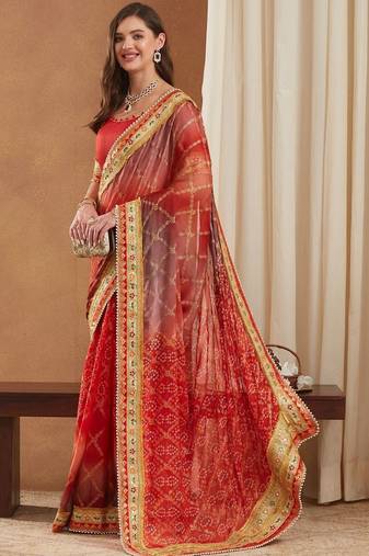 Bandhani Gotta Patti Poly Chiffon Designer Bandhani Saree