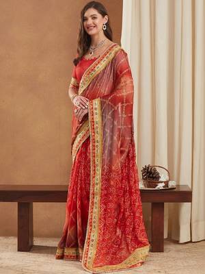 Bandhani Gotta Patti Poly Chiffon Designer Bandhani Saree 2