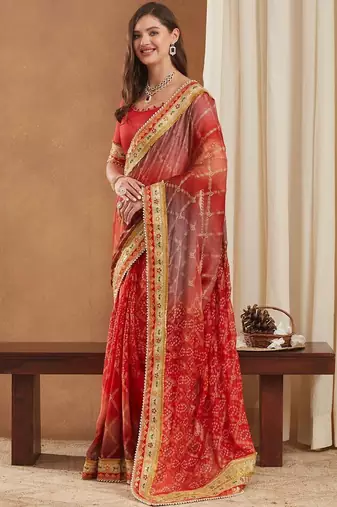 Bandhani Gotta Patti Poly Chiffon Designer Bandhani Saree