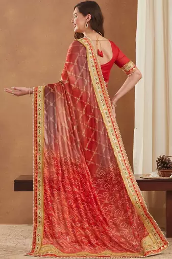 Bandhani Gotta Patti Poly Chiffon Designer Bandhani Saree