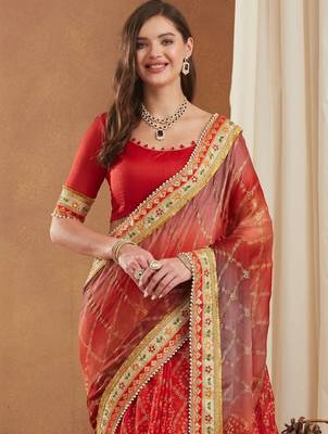 Bandhani Gotta Patti Poly Chiffon Designer Bandhani Saree 5