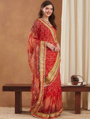 Bandhani Gotta Patti Poly Chiffon Designer Bandhani Saree 6