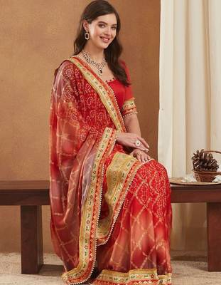 Bandhani Gotta Patti Poly Chiffon Designer Bandhani Saree 7
