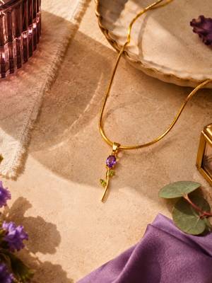 18K Gold Plated Stone Floral Pendant Necklace 3