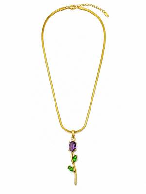 18K Gold Plated Stone Floral Pendant Necklace 4