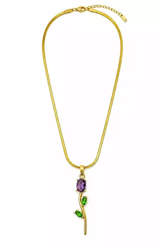 18K Gold Plated Stone Floral Pendant Necklace