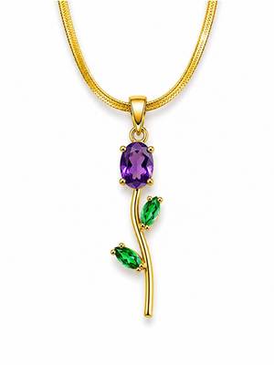18K Gold Plated Stone Floral Pendant Necklace 5