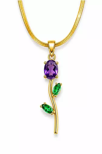 18K Gold Plated Stone Floral Pendant Necklace