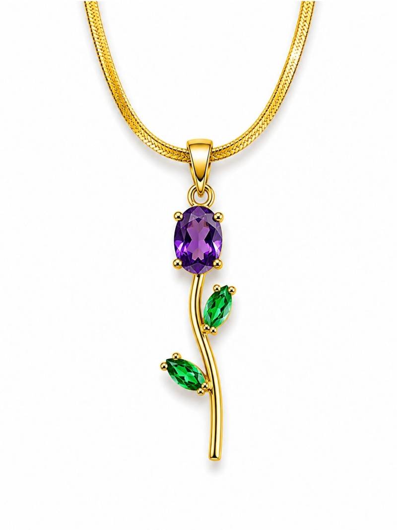 18K Gold Plated Stone Floral Pendant Necklace