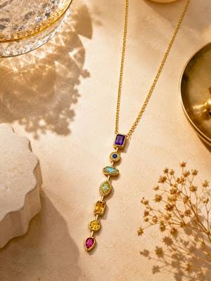 18K Gold Plated Pastel Geometric Charm Drop Necklace 1