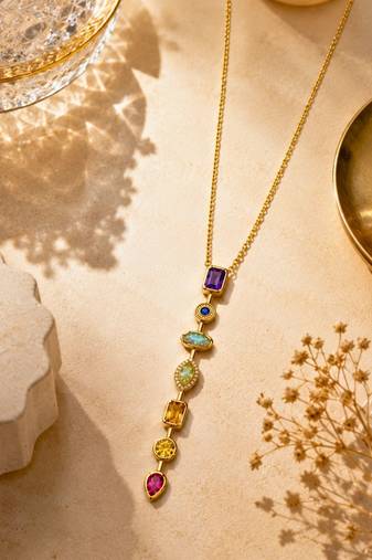 18k gold plated pastel geometric charm drop necklace