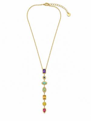 18K Gold Plated Pastel Geometric Charm Drop Necklace 2