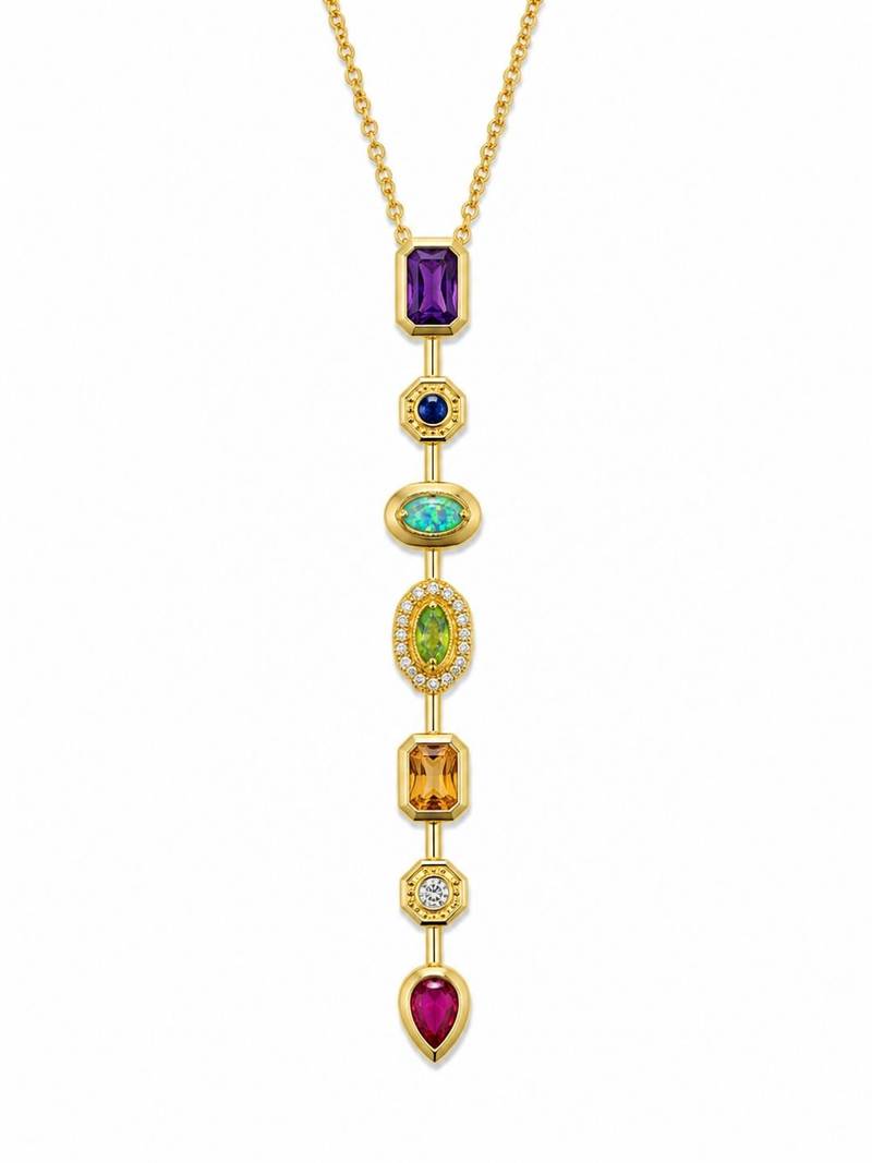 18K Gold Plated Pastel Geometric Charm Drop Necklace