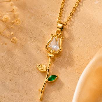 18K Gold Plated Rose Floral Pendant Drop Necklace 1