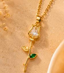 18K Gold Plated Rose Floral Pendant Drop Necklace