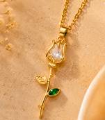 18K Gold Plated Rose Floral Pendant Drop Necklace
