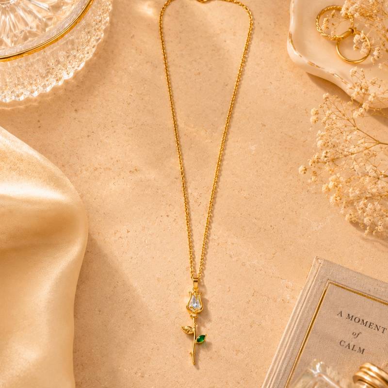 18K Gold Plated Rose Floral Pendant Drop Necklace