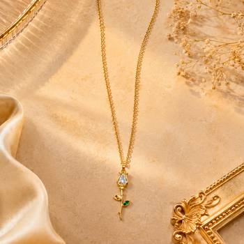 18K Gold Plated Rose Floral Pendant Drop Necklace 3