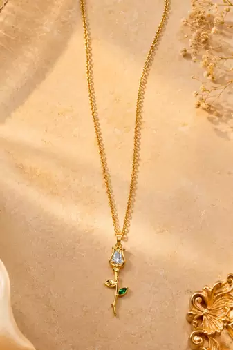 18K Gold Plated Rose Floral Pendant Drop Necklace