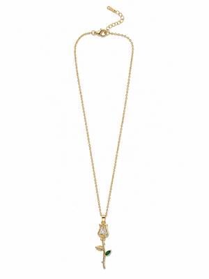 18K Gold Plated Rose Floral Pendant Drop Necklace 4