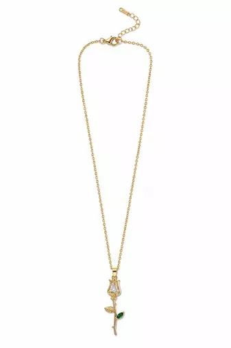 18K Gold Plated Rose Floral Pendant Drop Necklace
