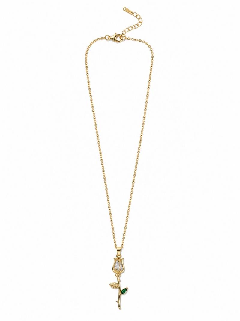18K Gold Plated Rose Floral Pendant Drop Necklace