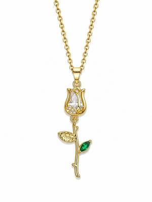 18K Gold Plated Rose Floral Pendant Drop Necklace 5
