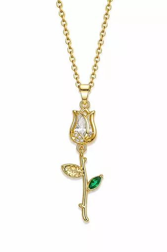 18K Gold Plated Rose Floral Pendant Drop Necklace