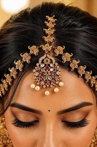 South Indian Bridal Maang Tikka, Matha Patti Headpiece,Kundan Pearl Maangtikka