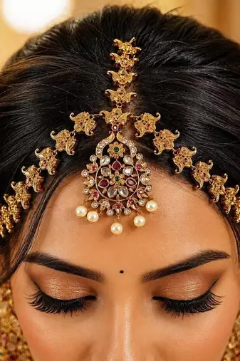 South Indian Bridal Maang Tikka, Matha Patti Headpiece,Kundan Pearl Maangtikka