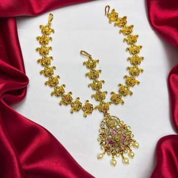 South Indian Bridal Maang Tikka, Matha Patti Headpiece,Kundan Pearl Maangtikka 2
