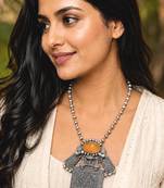 Oxidized Silver Brass Statement Necklace, Tribal Boho Pendant, Ethnic Indian Jewelry