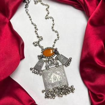 Oxidized Silver Brass Statement Necklace, Tribal Boho Pendant, Ethnic Indian Jewelry 2
