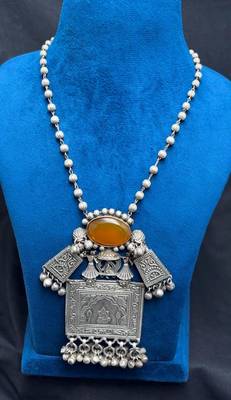 Oxidized Silver Brass Statement Necklace, Tribal Boho Pendant, Ethnic Indian Jewelry 3