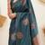 Deep teal silk blend saree with copper motifs