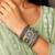 Set of 3 Meenakari Lotus Kadas, Oxidized Silver Brass Boho Bracelet Stack