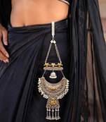 Oxidized Brass Silver Chabi Challa Saree Pin, Peacock Motif, Tribal Jewelry 